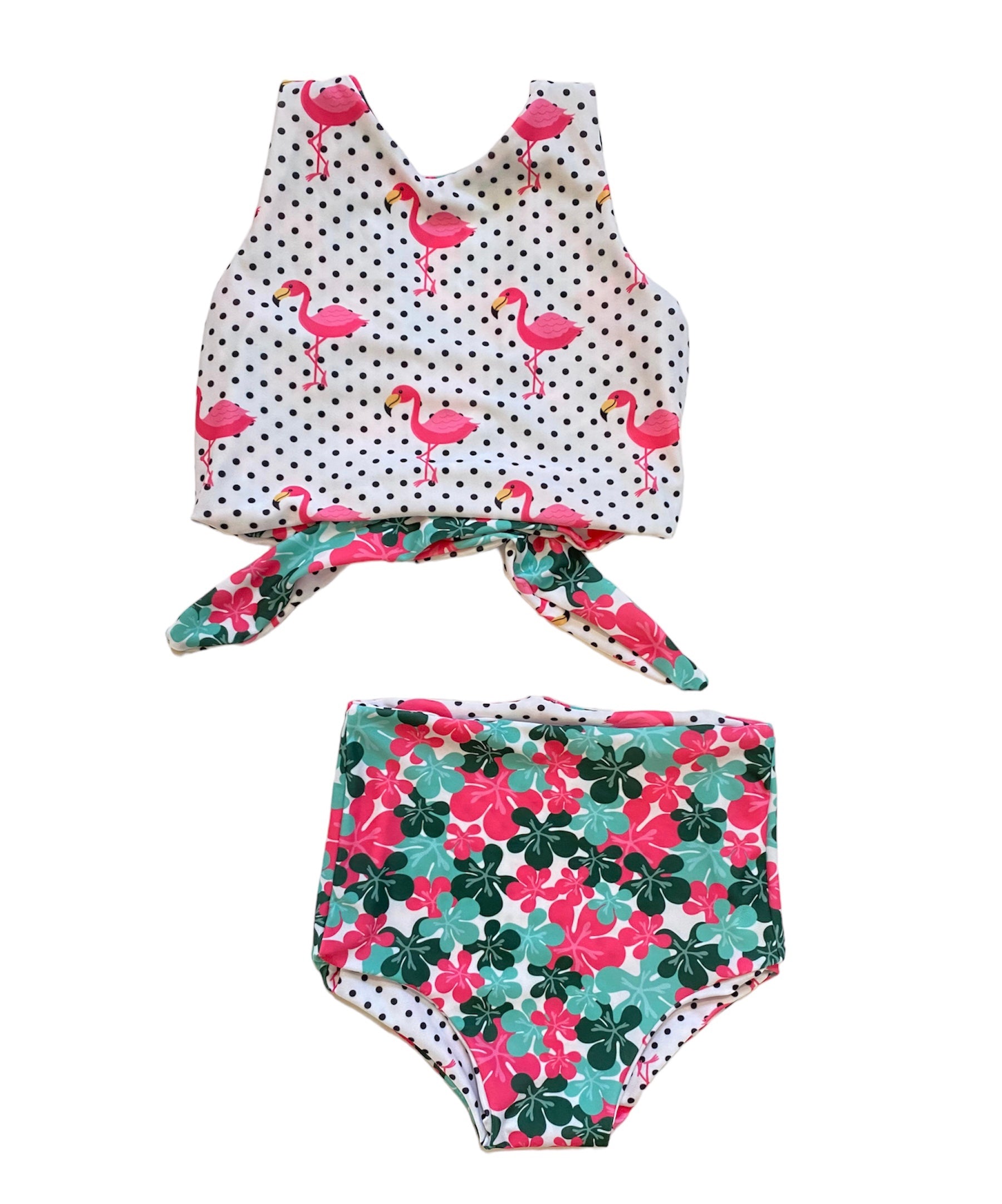 Flamingo and Flower Reversible Two-Piece Swimsuit