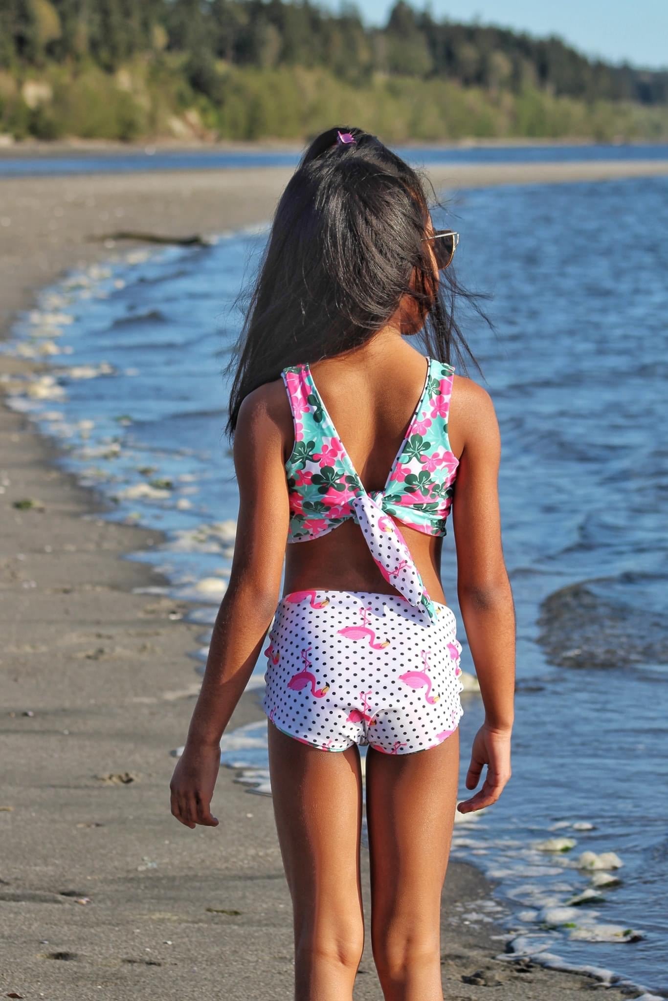 Flamingo and Flower Reversible Two-Piece Swimsuit